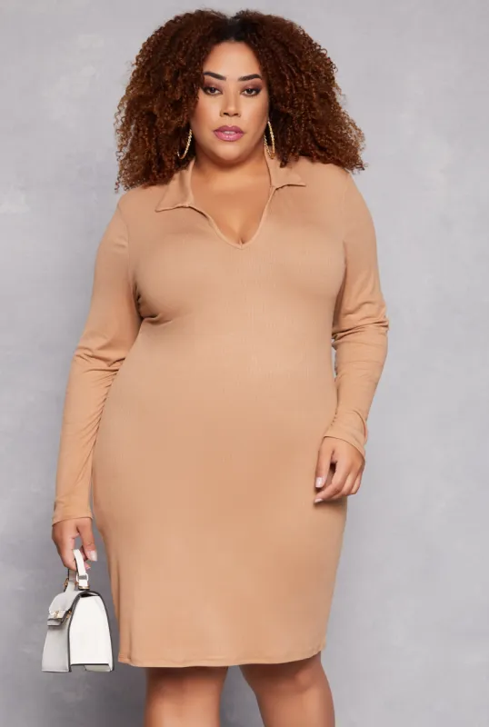 Plus Size Johnny Collar Shirt Dress sold by Rainbow