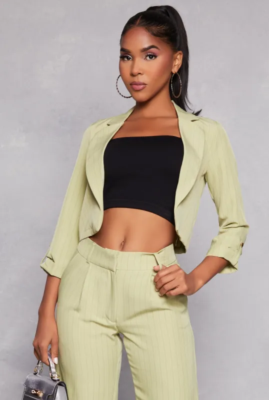 Pinstripe Tabbed Sleeve Cropped Blazer sold by Rainbow