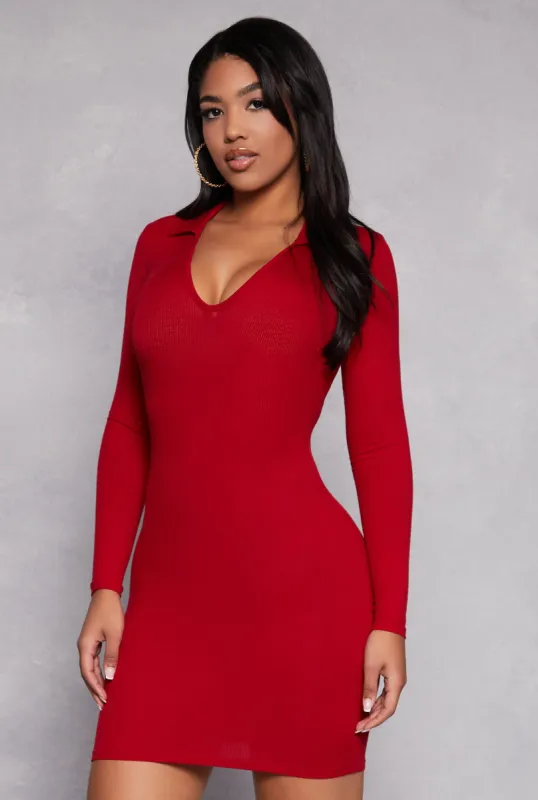 Long Sleeve Johnny Collar Bodycon Dress sold by Rainbow
