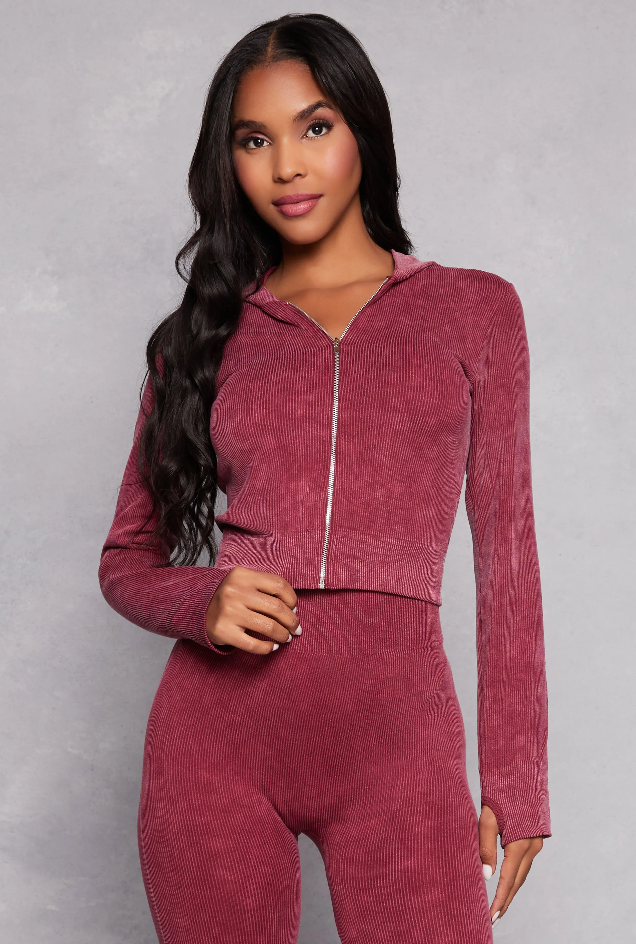 Acid Wash Seamless Zip Front Hoodie sold by Rainbow