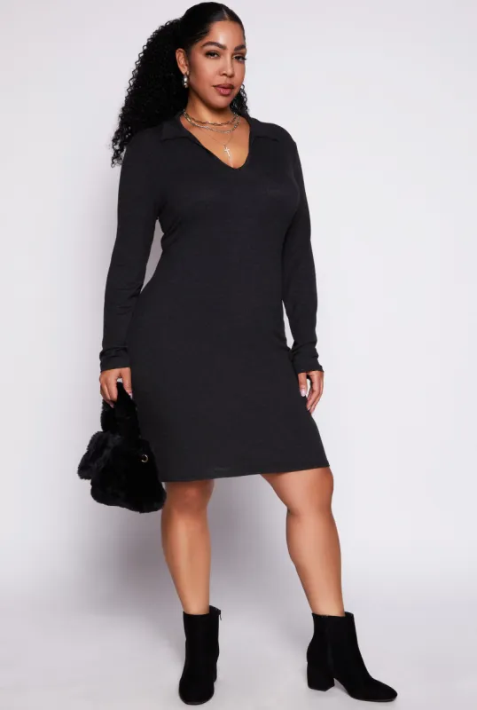 Plus Size Johnny Collar Shirt Dress sold by Rainbow