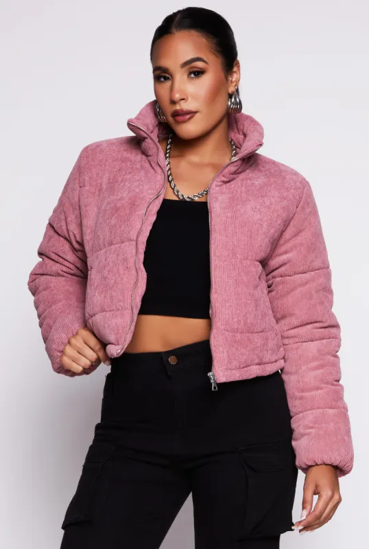 Corduroy Drawstring Hem Puffer Jacket sold by Rainbow