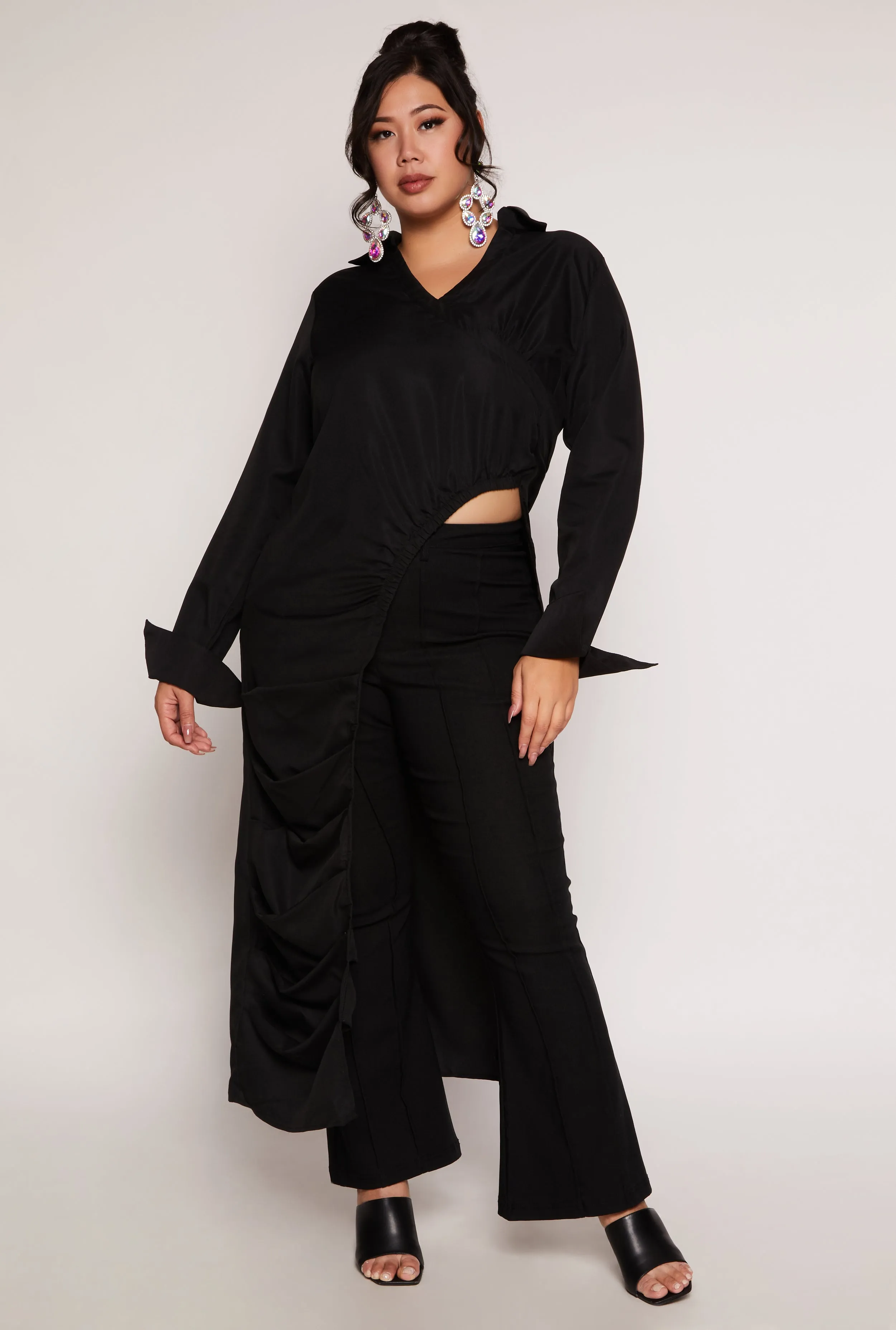 Plus Size Collared Asymmetrical Maxi Top sold by Rainbow