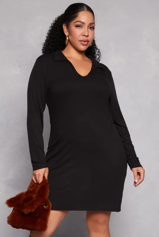 Plus Size Johnny Collar Shirt Dress sold by Rainbow