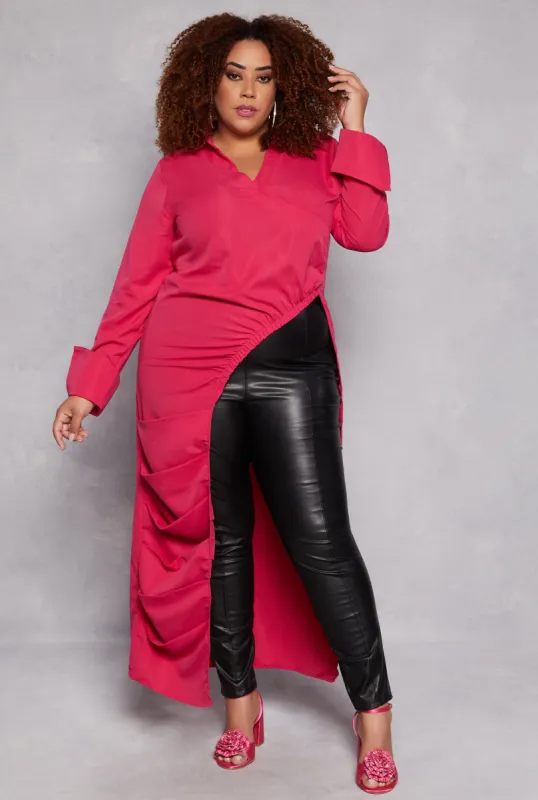 Plus Size Collared Asymmetrical Maxi Top sold by Rainbow