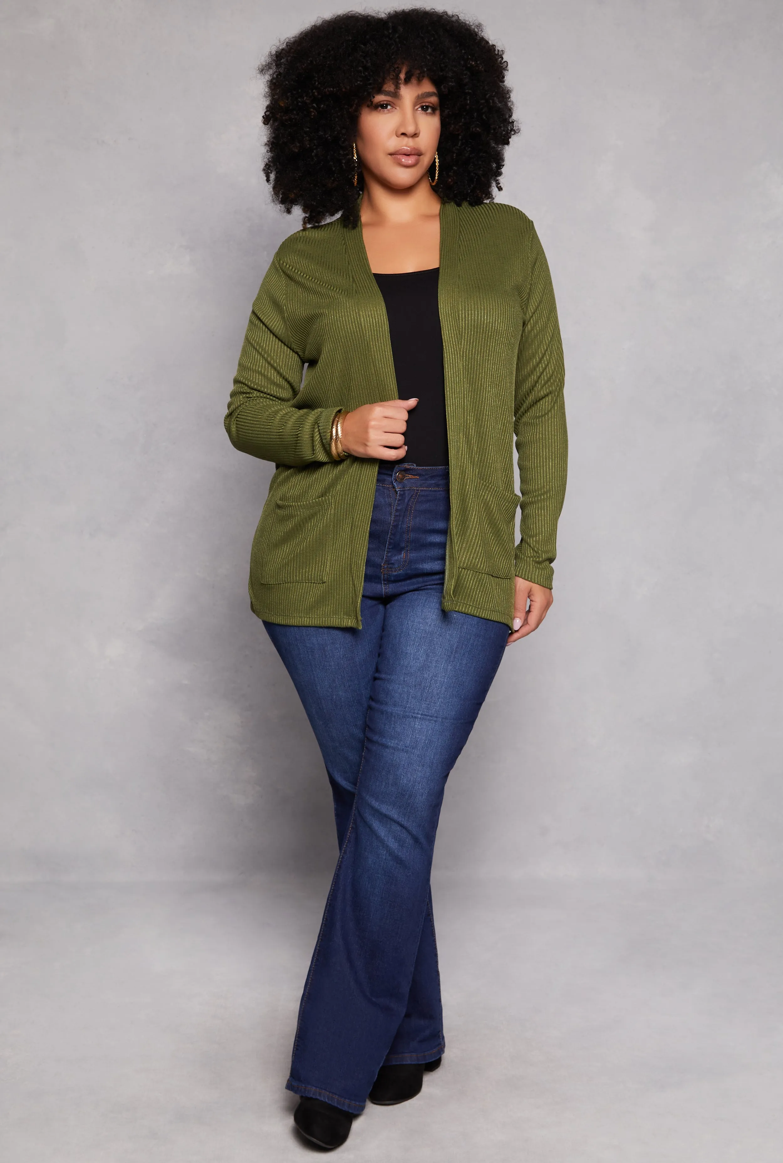 Plus Size Ribbed Knit Open Front Cardigan sold by Rainbow product image thumbnail 2