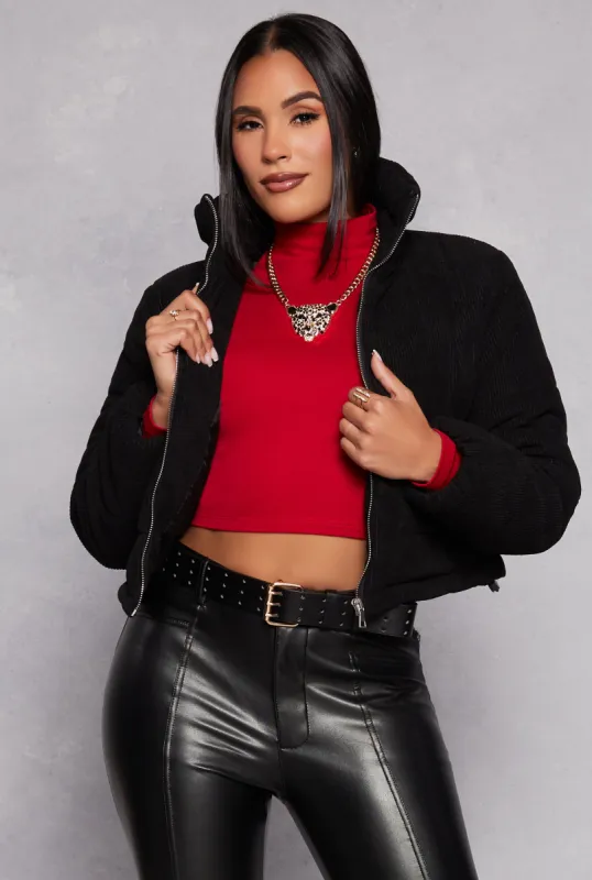 Corduroy Drawstring Hem Puffer Jacket sold by Rainbow