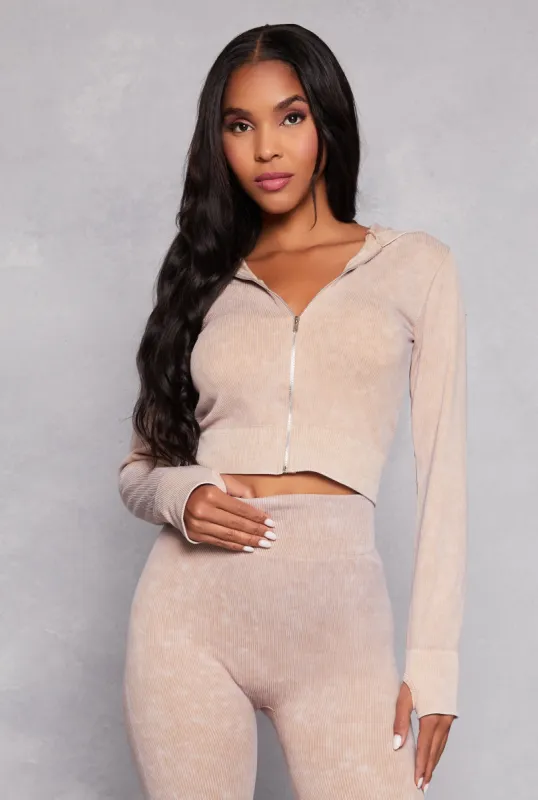 Acid Wash Seamless Zip Front Hoodie sold by Rainbow