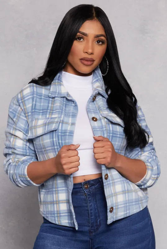 Fleece Plaid Button Front Shacket sold by Rainbow