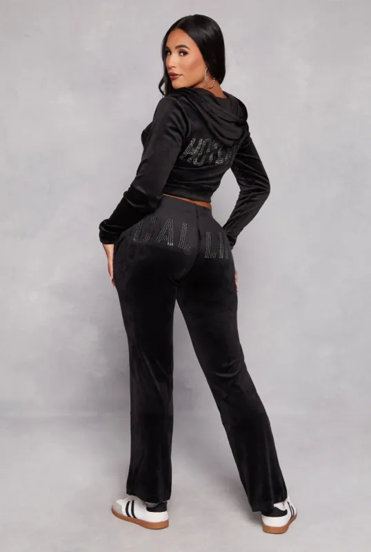 Velour Calling Rhinestone Graphic Sweatpants sold by Rainbow