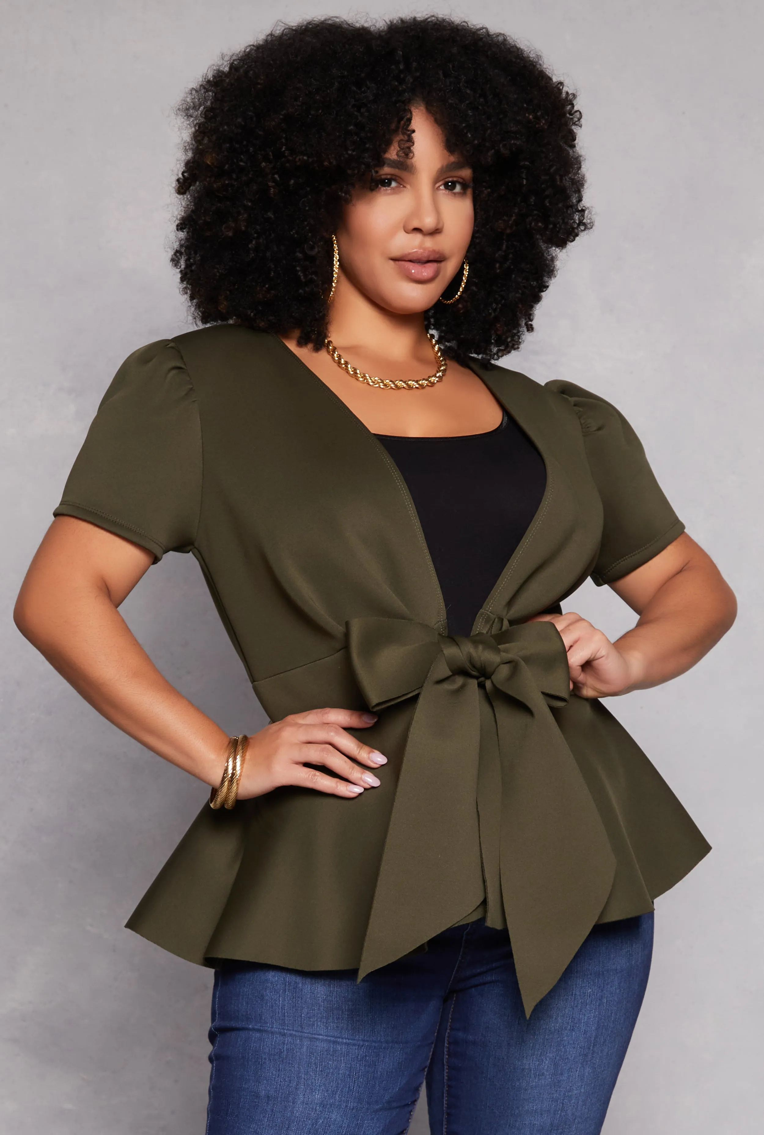 Plus Size Tie Waist Peplum Top sold by Rainbow