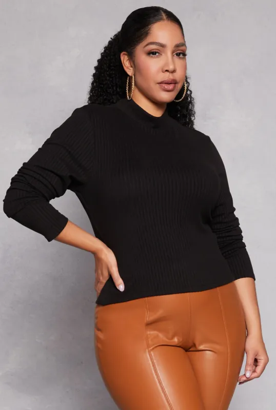 Plus Size Ribbed Knit Mock Neck Top sold by Rainbow