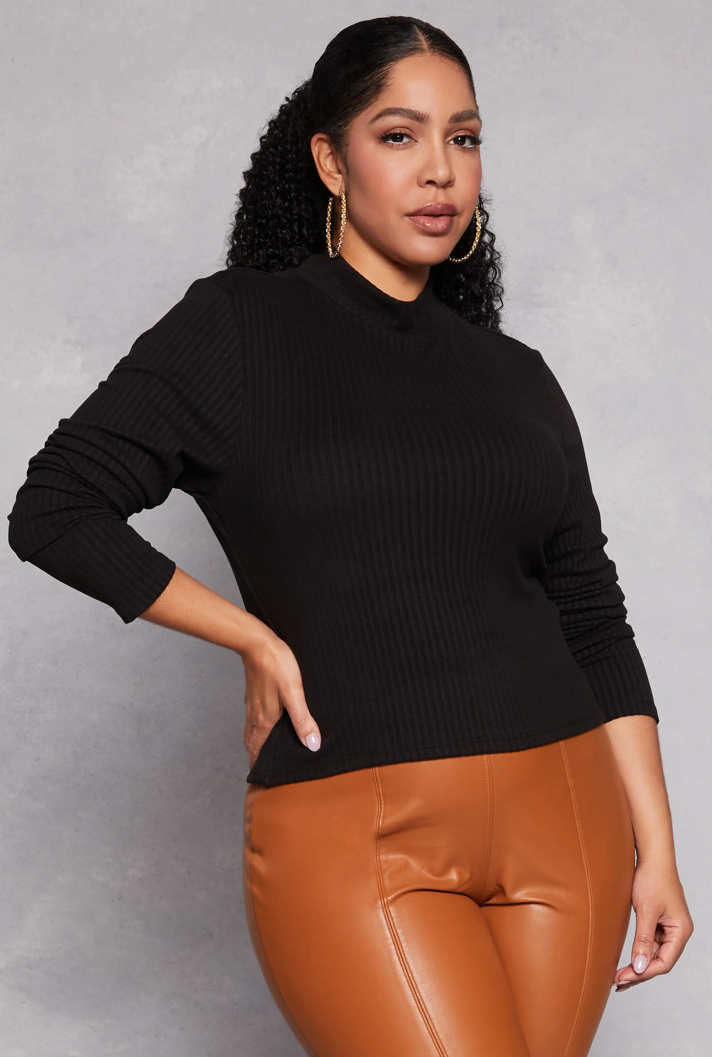 Plus Size Ribbed Knit Mock Neck Top sold by Rainbow