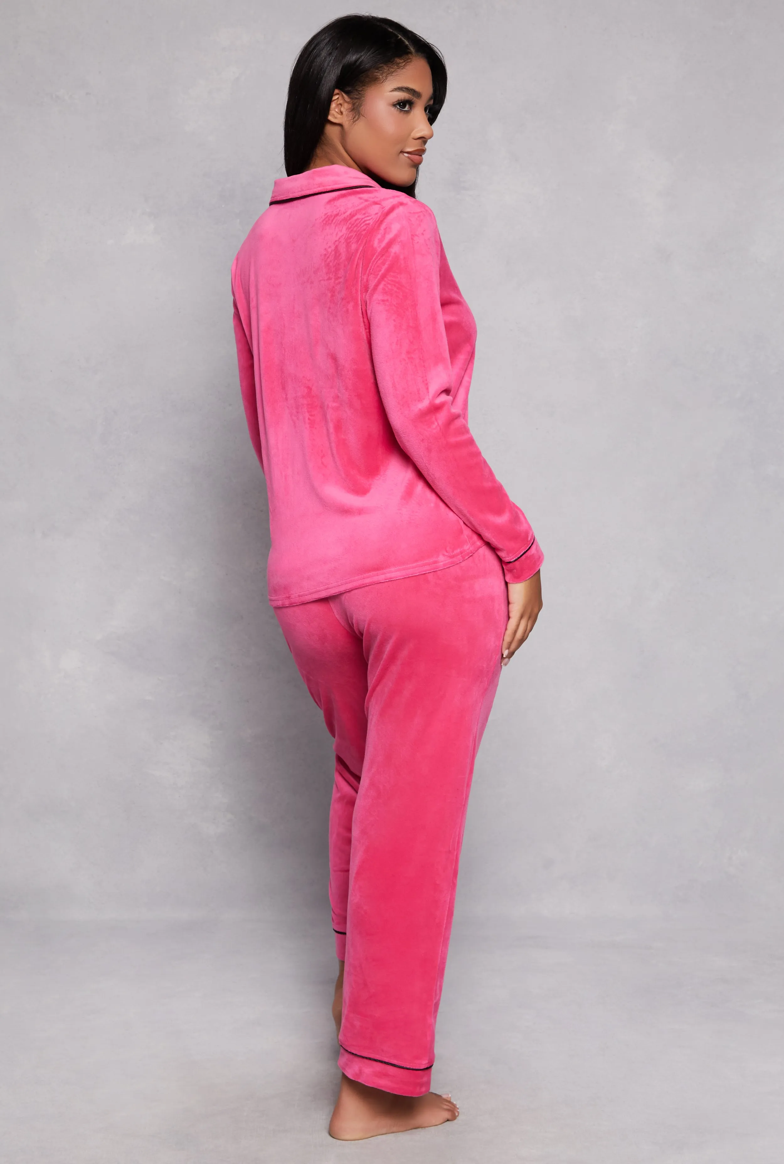 Velour Contrast Trim Long Sleeve Pajama Shirt and Pants sold by Rainbow product image thumbnail 2