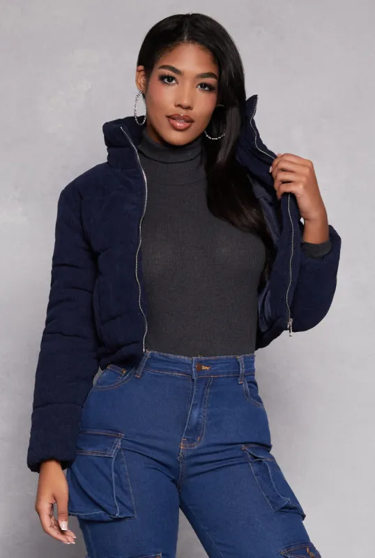 Corduroy Drawstring Hem Puffer Jacket sold by Rainbow