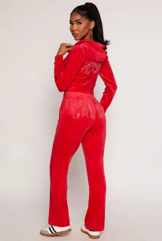 Velour Calling Rhinestone Graphic Sweatpants sold by Rainbow