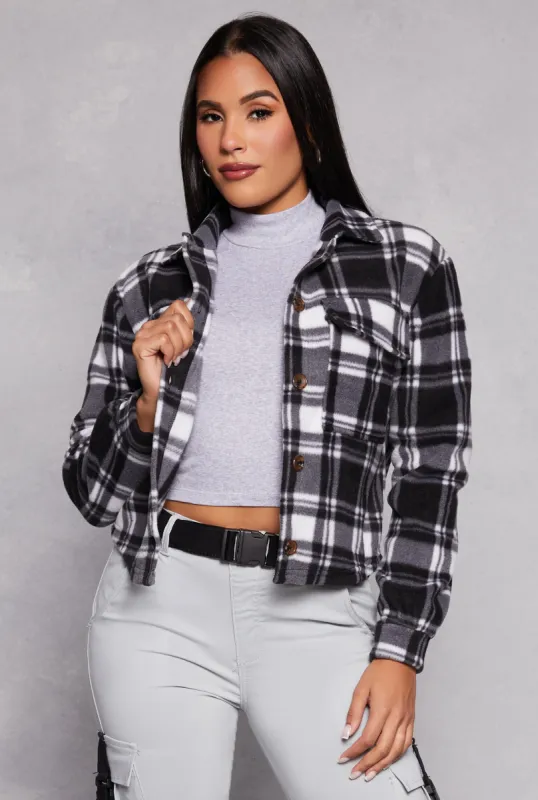 Fleece Plaid Button Front Shacket sold by Rainbow