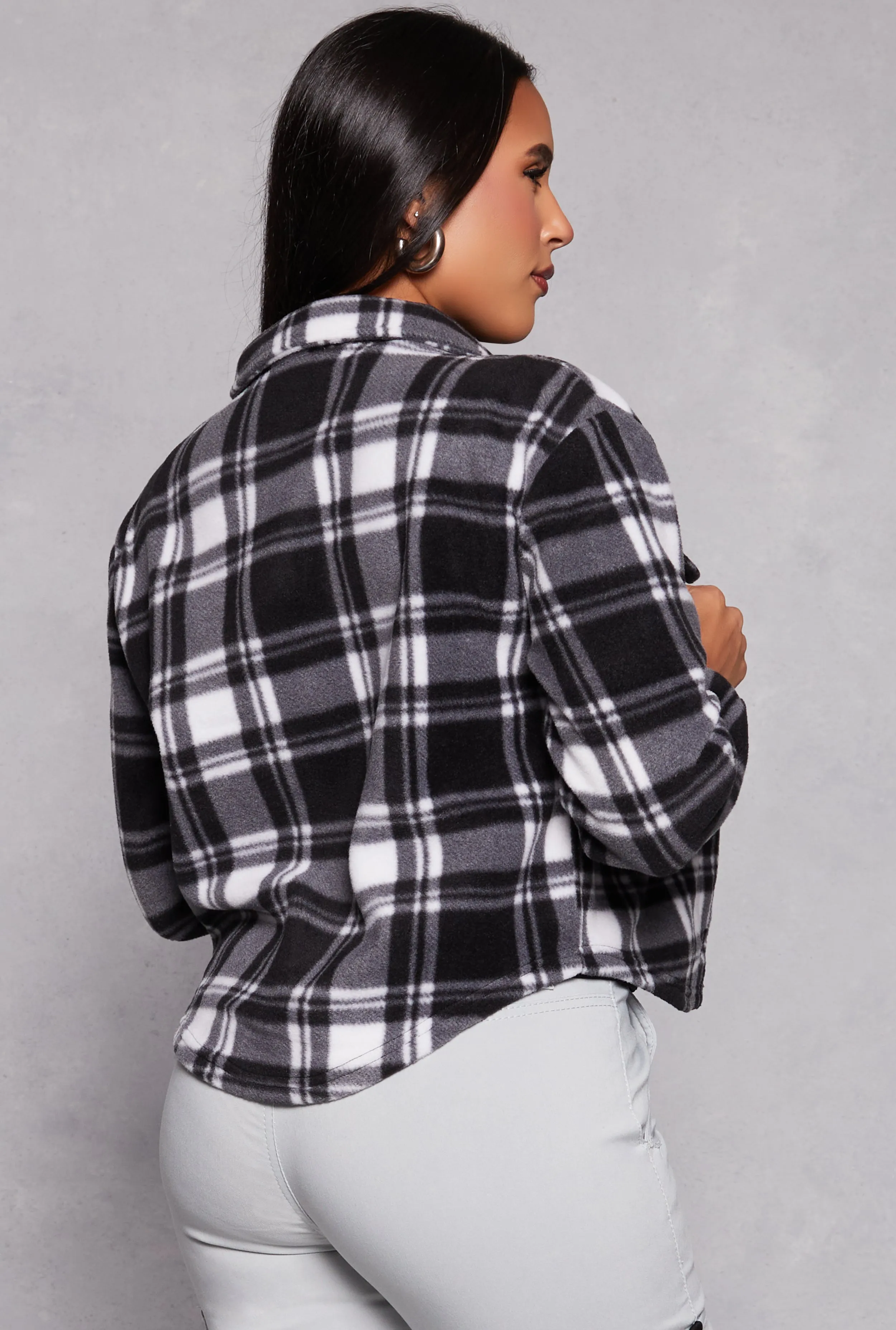 Fleece Plaid Button Front Shacket sold by Rainbow product image thumbnail 3
