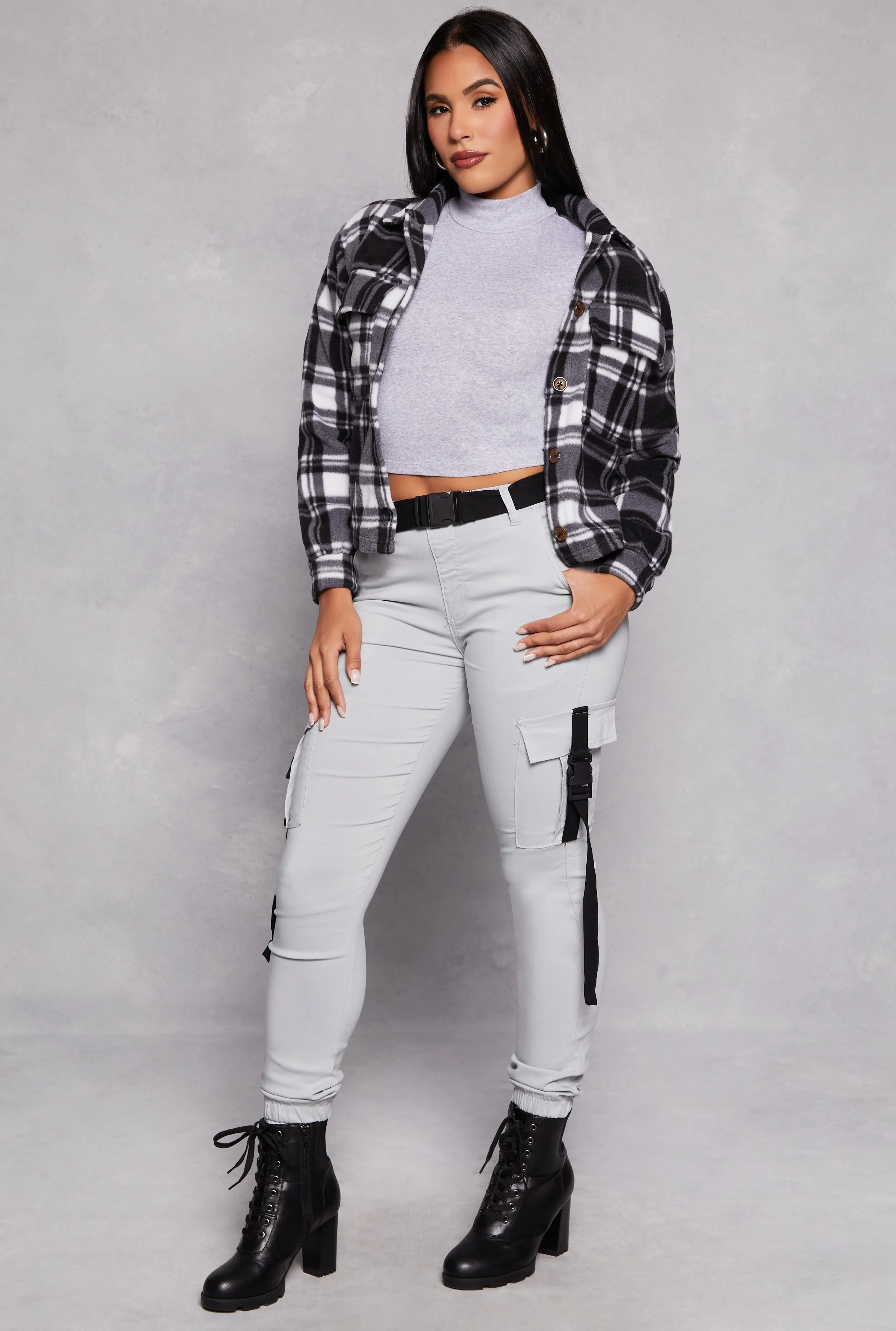 Fleece Plaid Button Front Shacket sold by Rainbow product image thumbnail 2