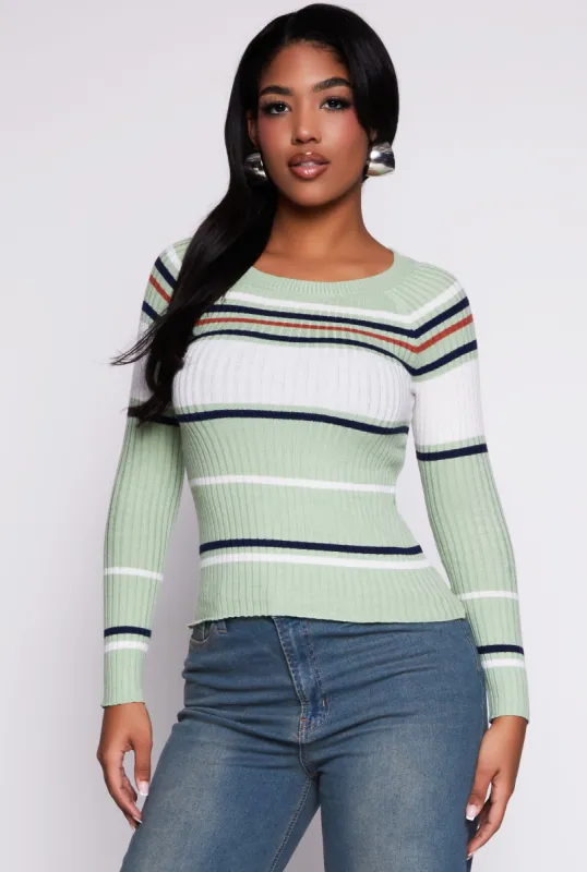 Ribbed Knit Striped Sweater sold by Rainbow