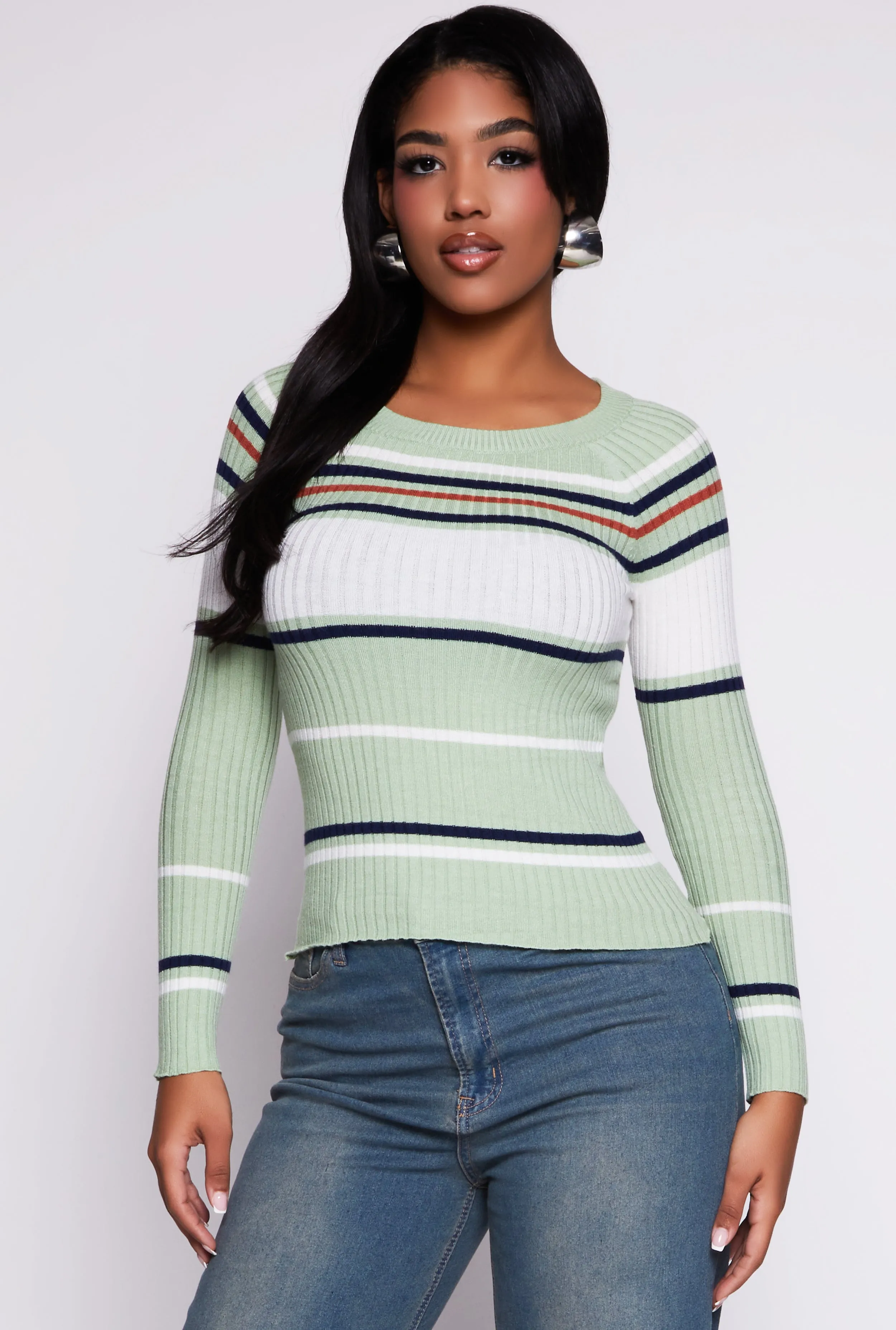 Ribbed Knit Striped Sweater sold by Rainbow