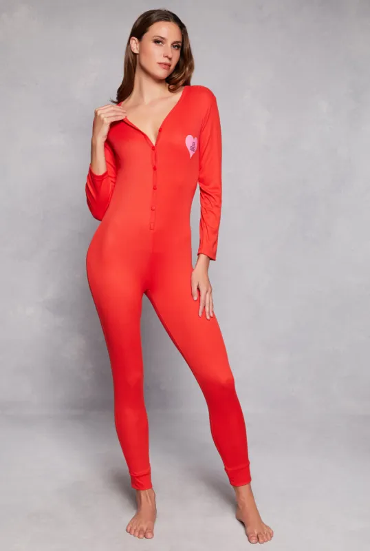 Love Yourself Ribbed Button Front Pajama Onesie sold by Rainbow