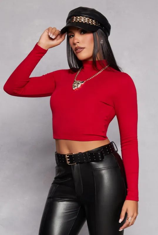 Mock Neck Long Sleeve Crop Top sold by Rainbow