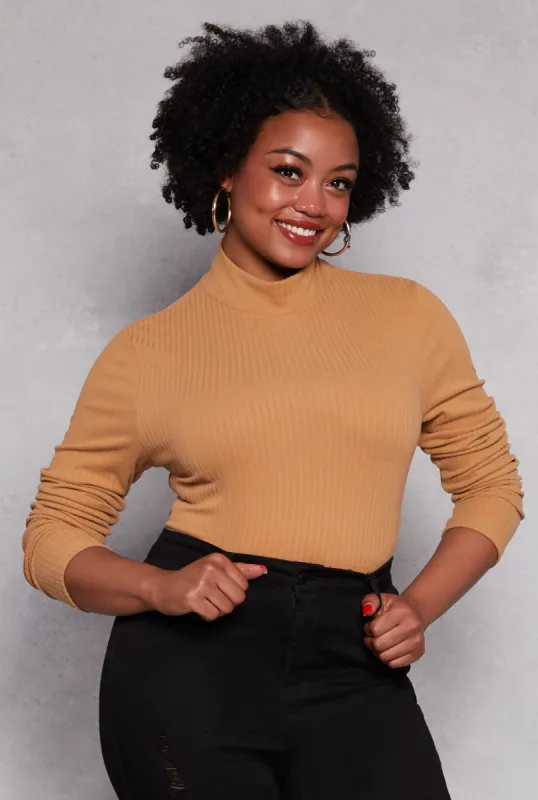 Plus Size Ribbed Knit Mock Neck Top sold by Rainbow