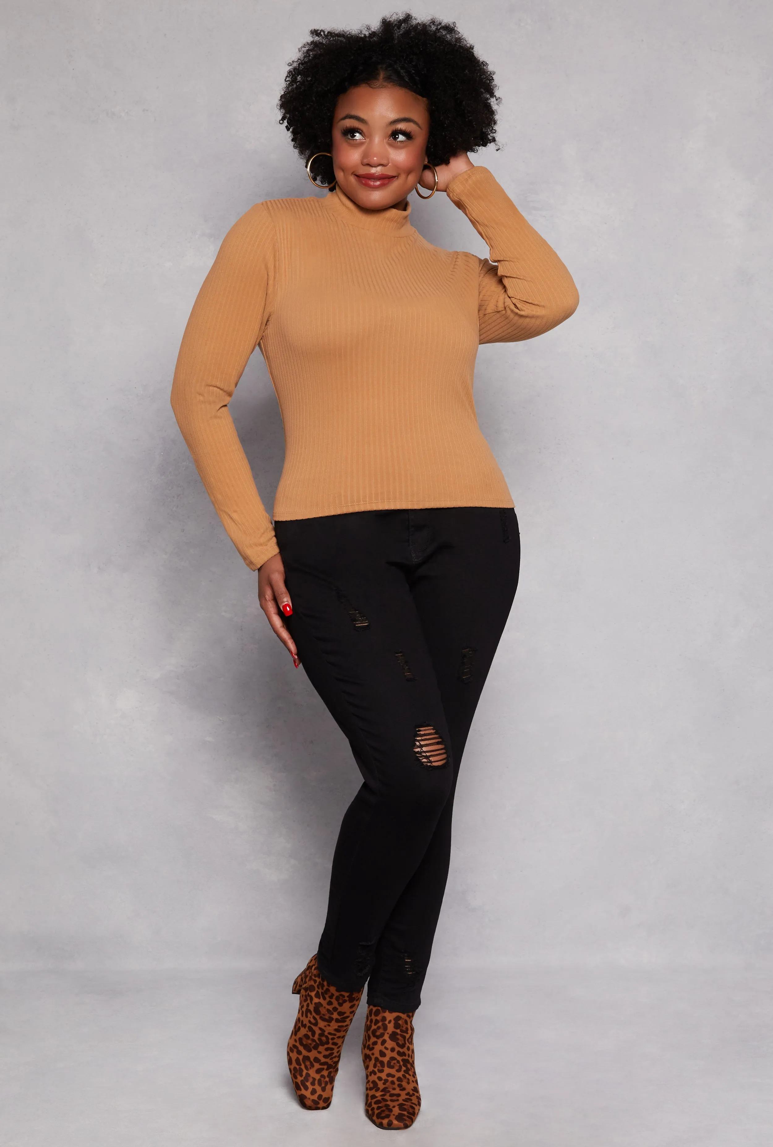 Plus Size Ribbed Knit Mock Neck Top sold by Rainbow product image thumbnail 2