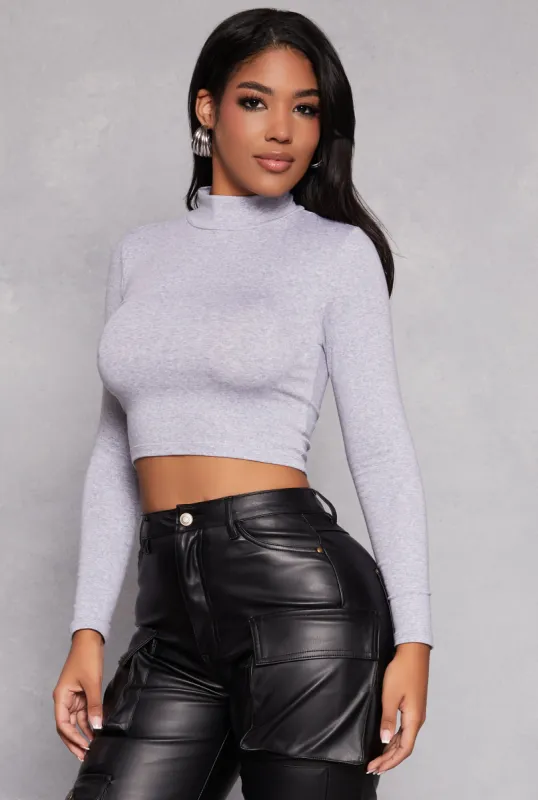 Mock Neck Long Sleeve Crop Top sold by Rainbow