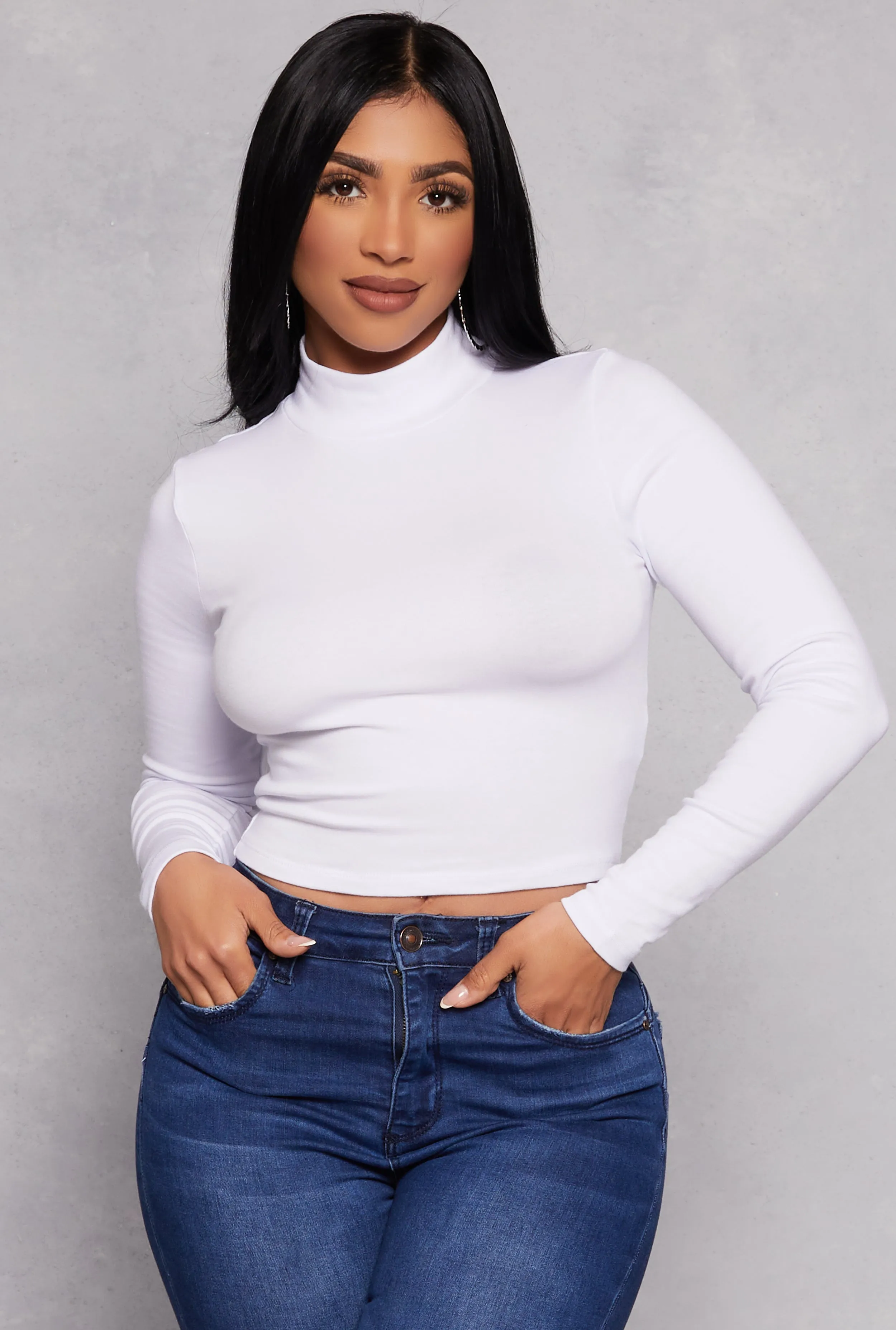 Mock Neck Long Sleeve Crop Top sold by Rainbow