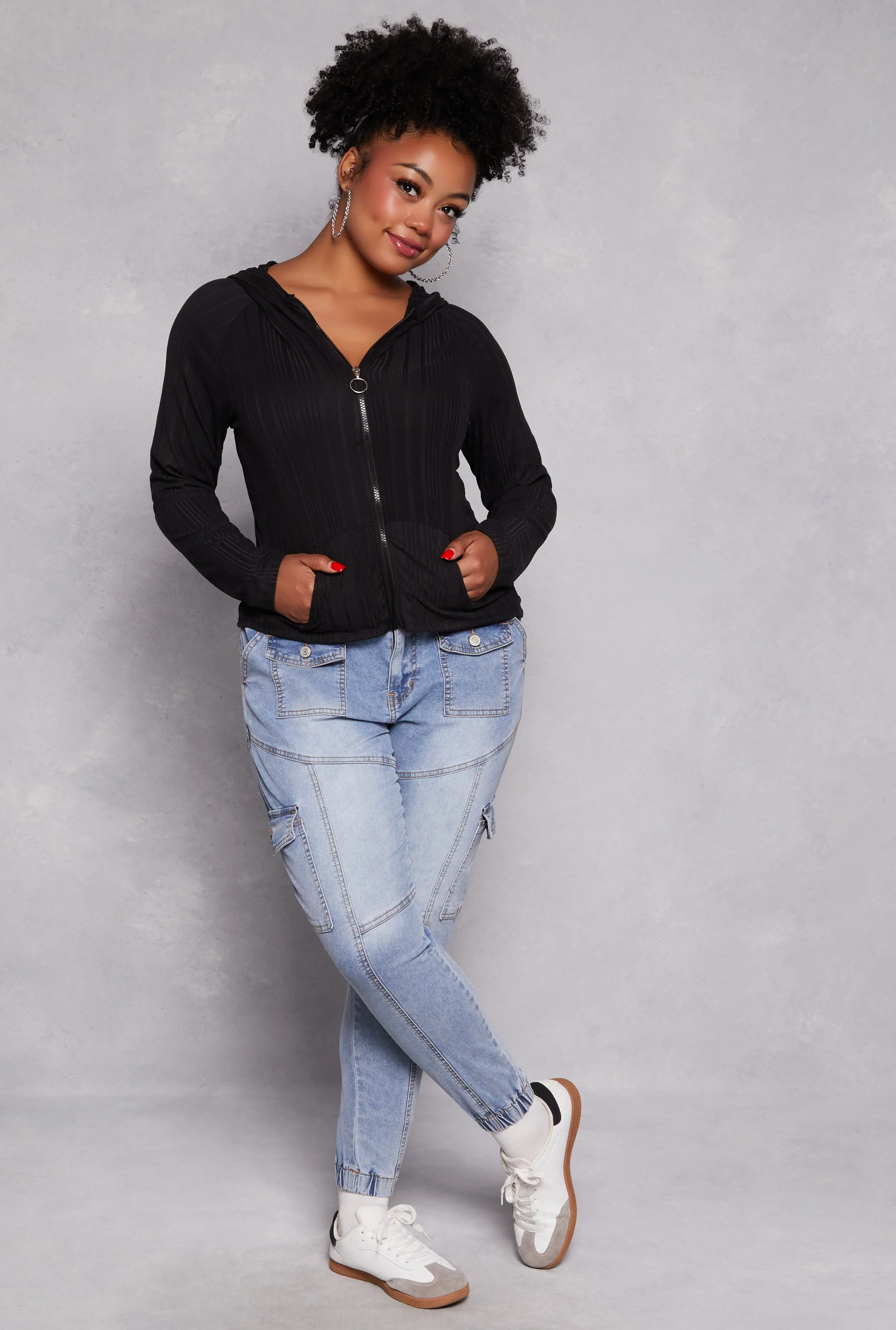 Plus Size Zipper Front Hooded Top sold by Rainbow product image thumbnail 2