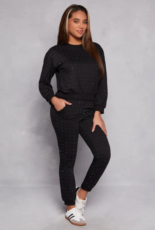 Iris Fleece Rhinestone Studded High Waisted Joggers sold by Rainbow