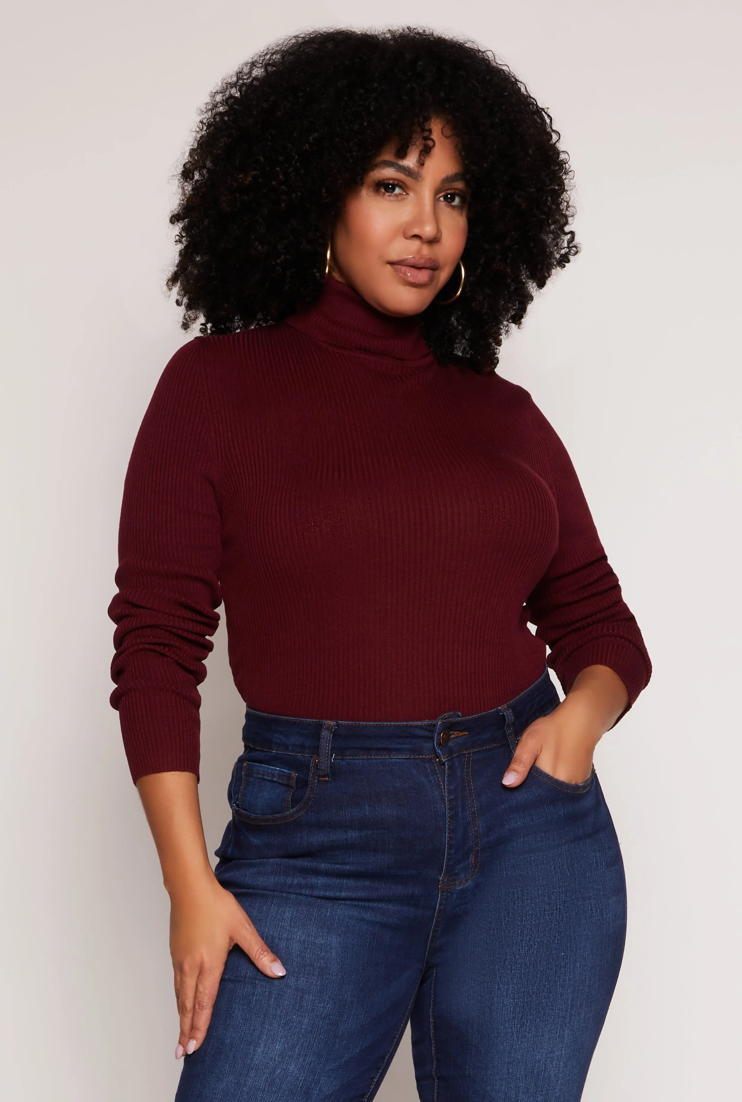 Plus Size Ribbed Knit Turtleneck Top sold by Rainbow