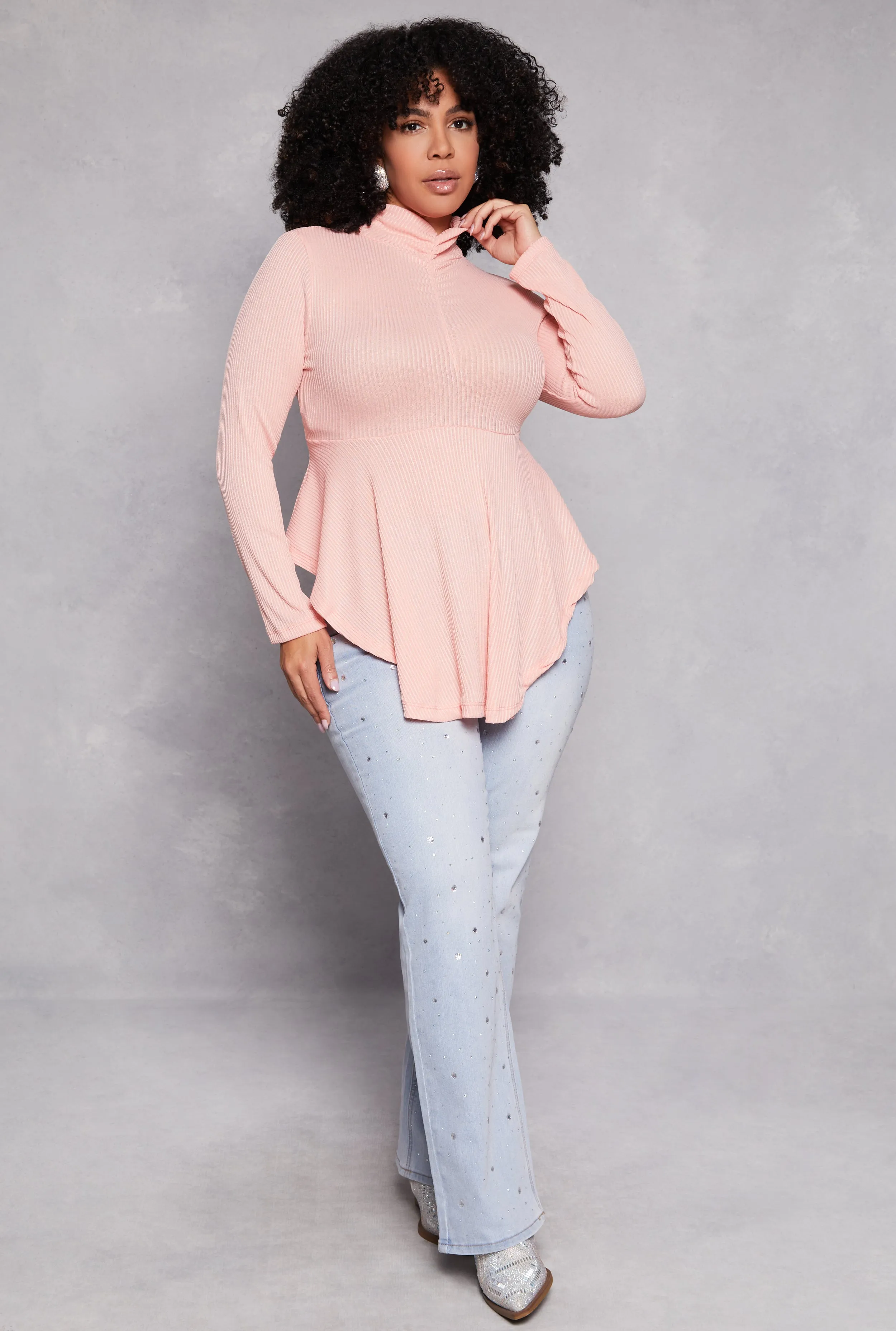Plus Size Rouched Mock Neck Peplum Top sold by Rainbow product image thumbnail 2