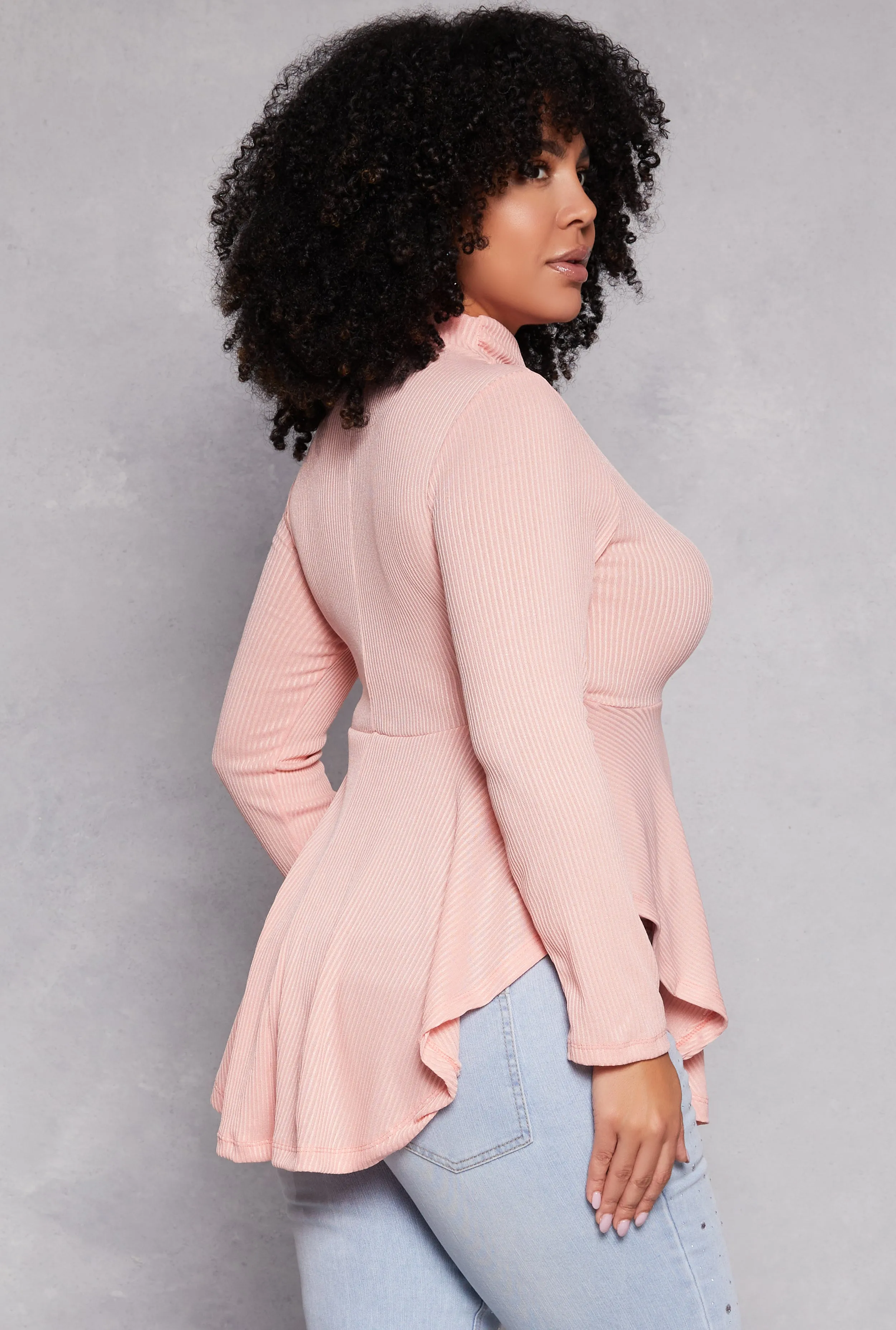 Plus Size Rouched Mock Neck Peplum Top sold by Rainbow product image thumbnail 3