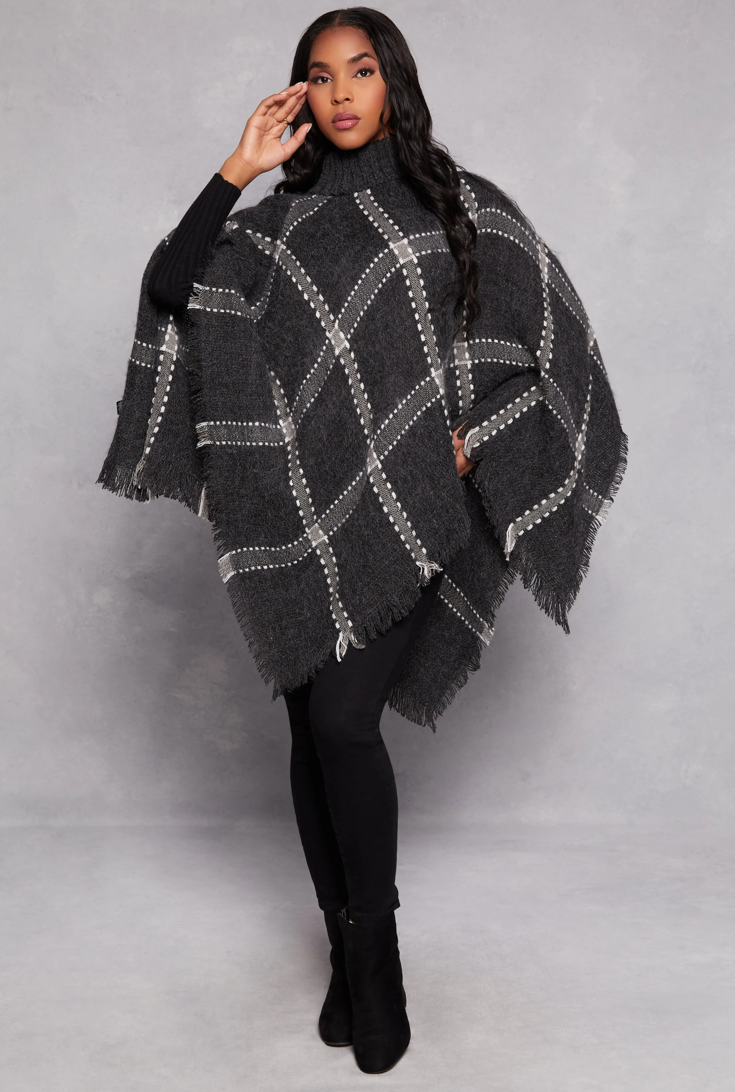 Brushed Knit Decorative Stitch Poncho sold by Rainbow product image thumbnail 5