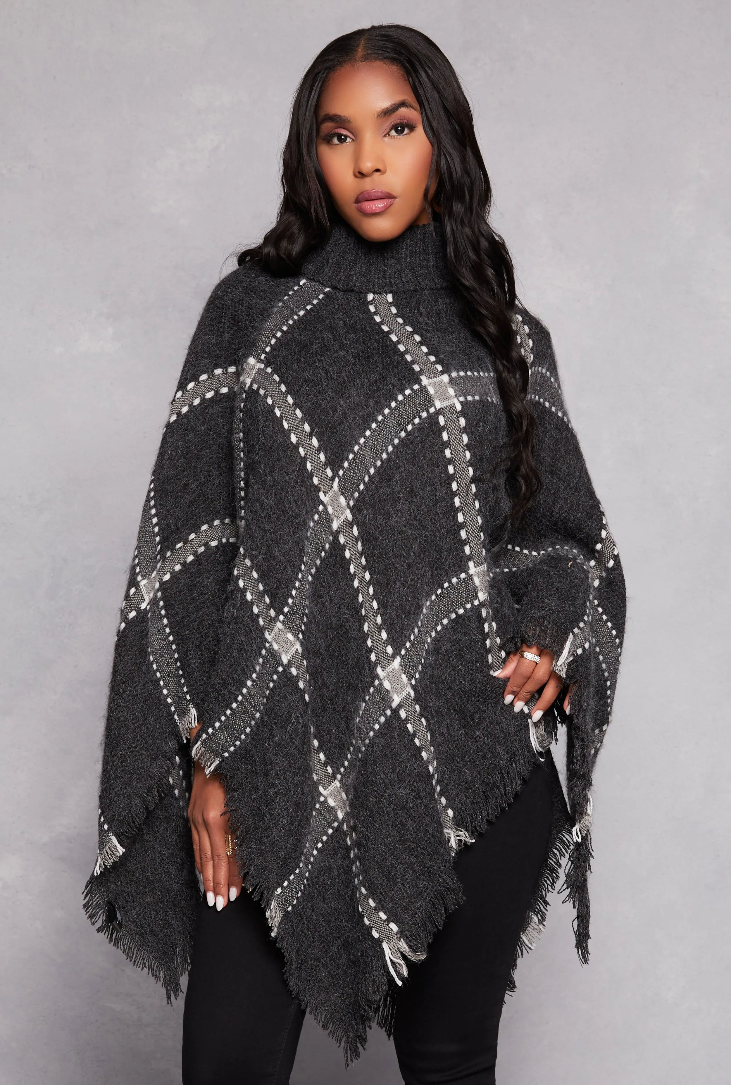 Brushed Knit Decorative Stitch Poncho sold by Rainbow product image thumbnail 3