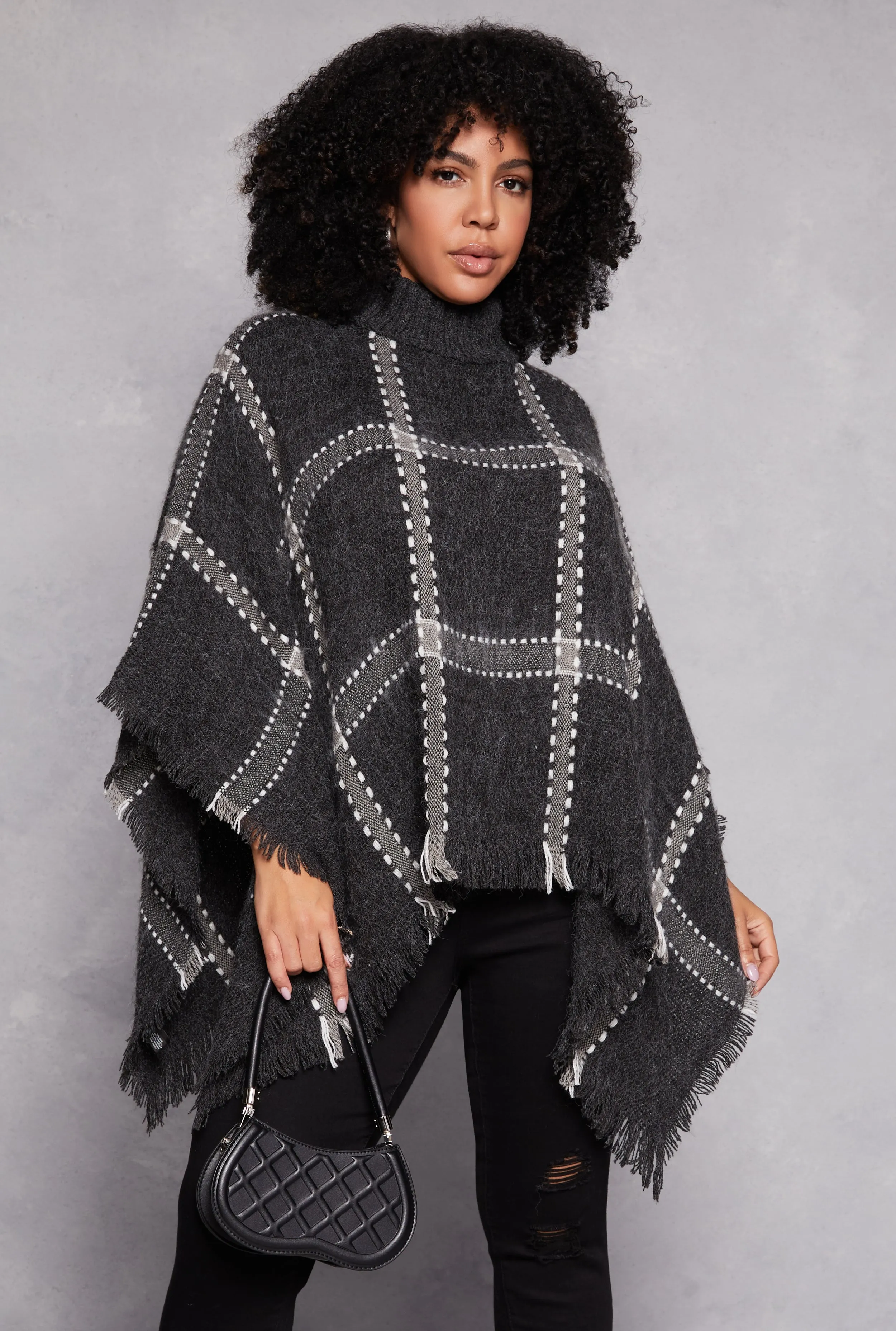 Brushed Knit Decorative Stitch Poncho sold by Rainbow