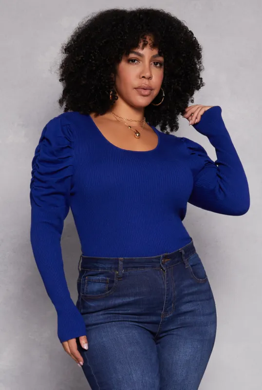 Plus Size Ruched Puff Sleeve Sweater sold by Rainbow