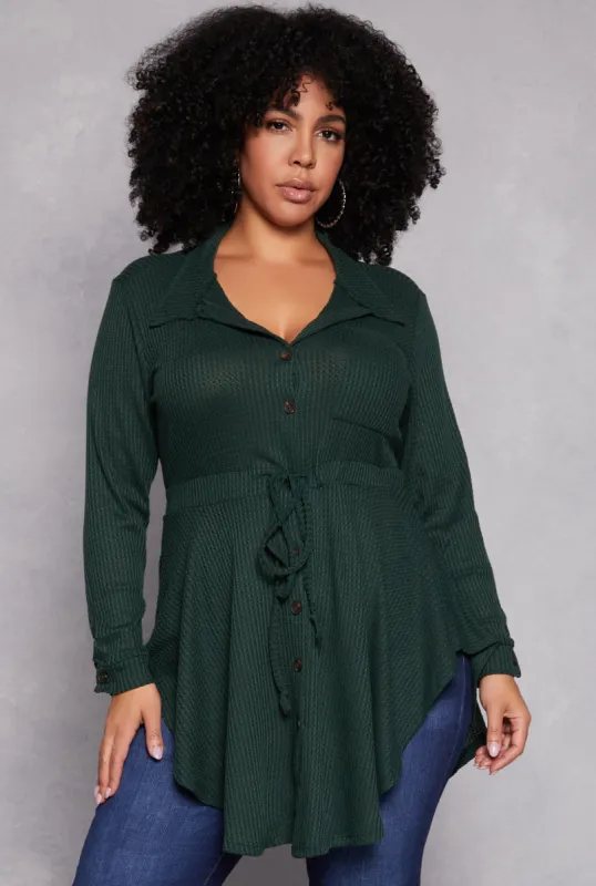 Plus Size Button Front Peplum Top sold by Rainbow