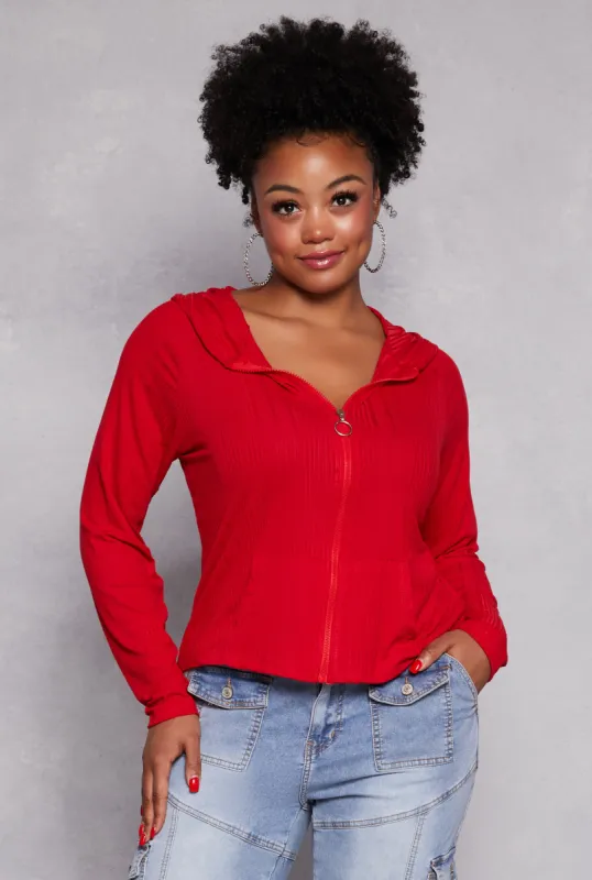 Plus Size Zipper Front Hooded Top sold by Rainbow