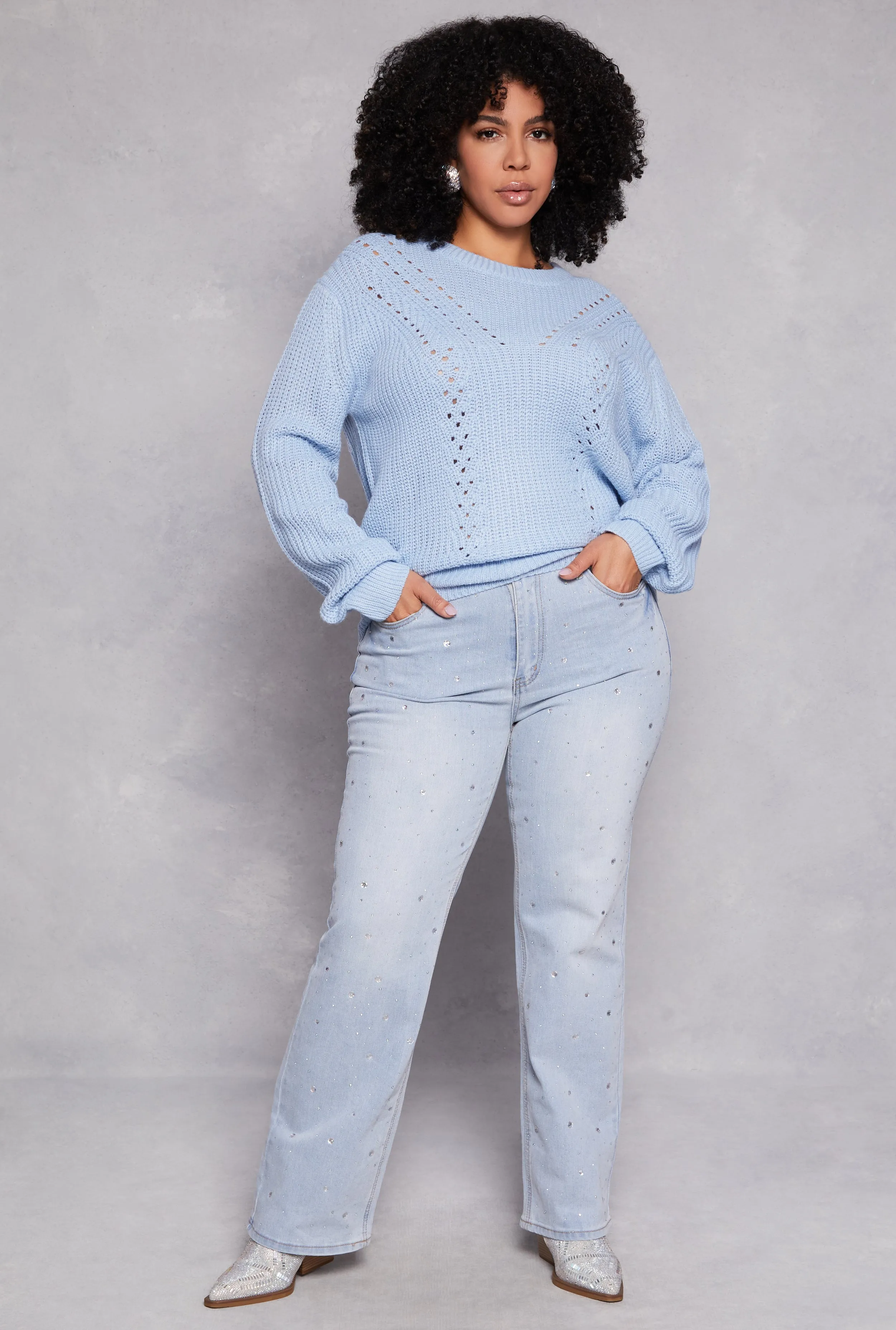 Plus Size Pointelle Knit Crew Neck Sweater sold by Rainbow product image thumbnail 2