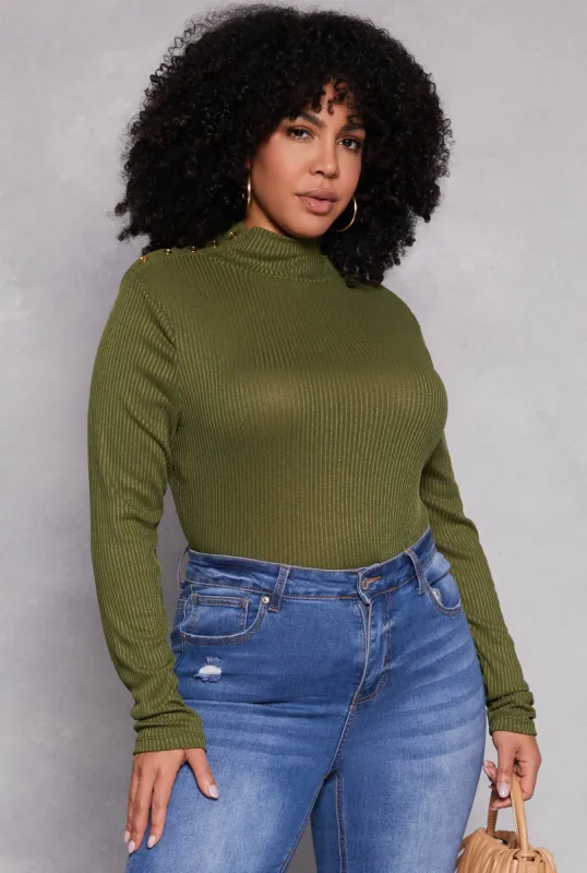 Plus Size Button Detail Mock Neck Top sold by Rainbow