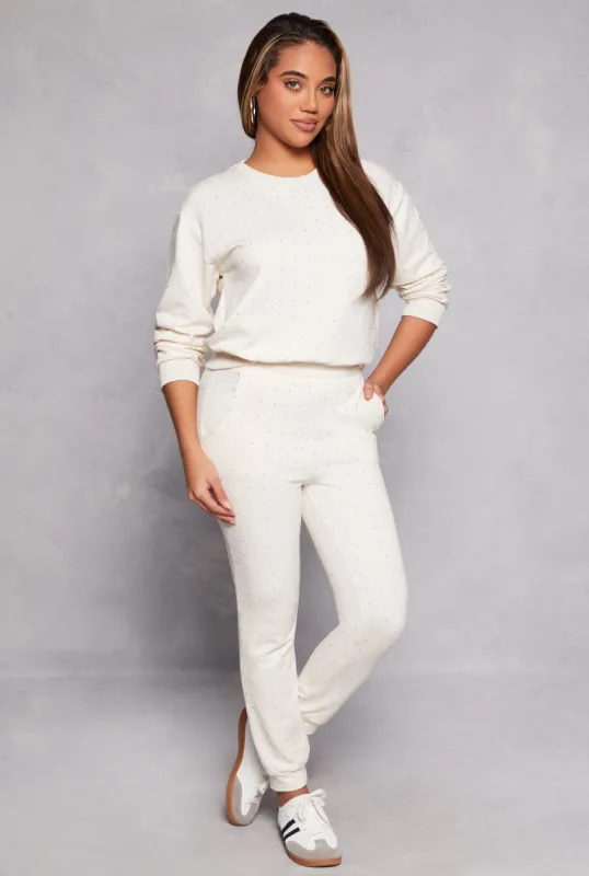 Iris Fleece Rhinestone Studded High Waisted Joggers sold by Rainbow