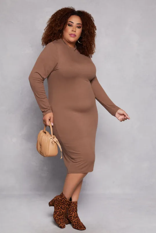 Plus Size Mock Neck Long Sleeve Dress sold by Rainbow
