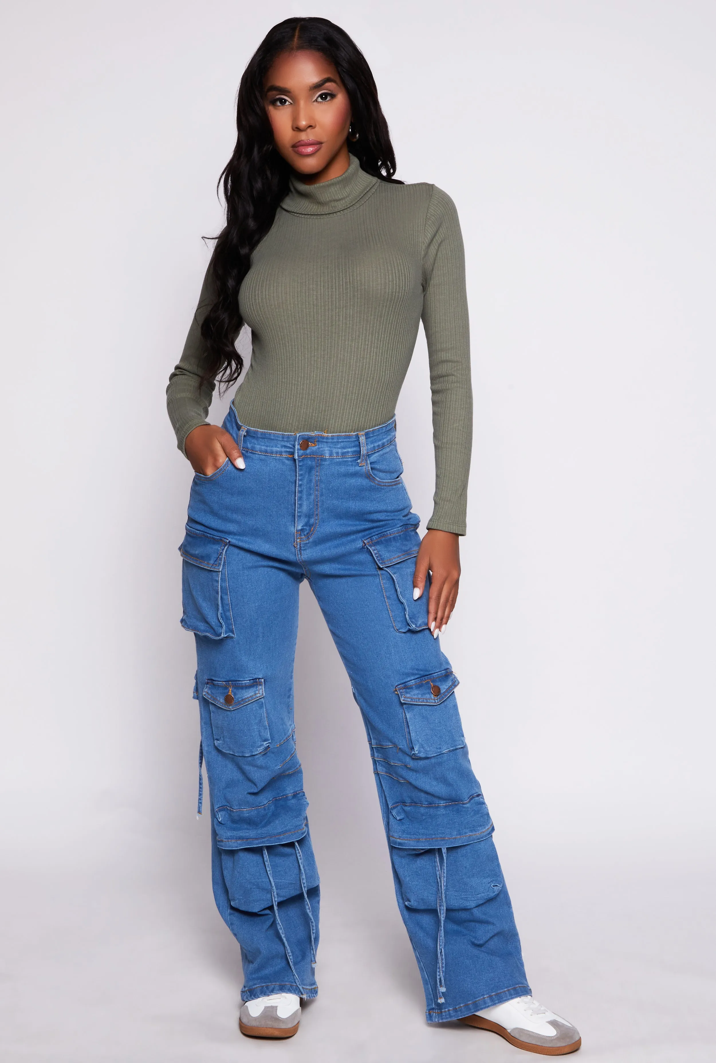 Daisy Denim High Waisted Cargo Pants sold by Rainbow