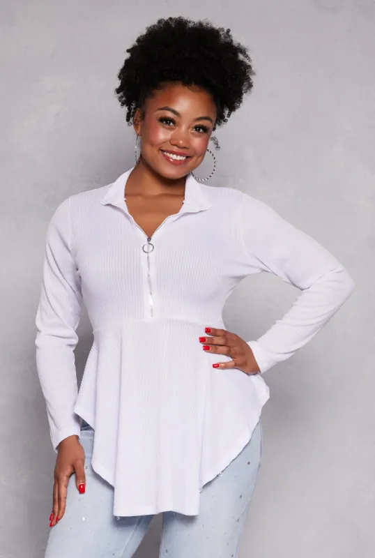 Plus Size Half Zip Peplum Top sold by Rainbow