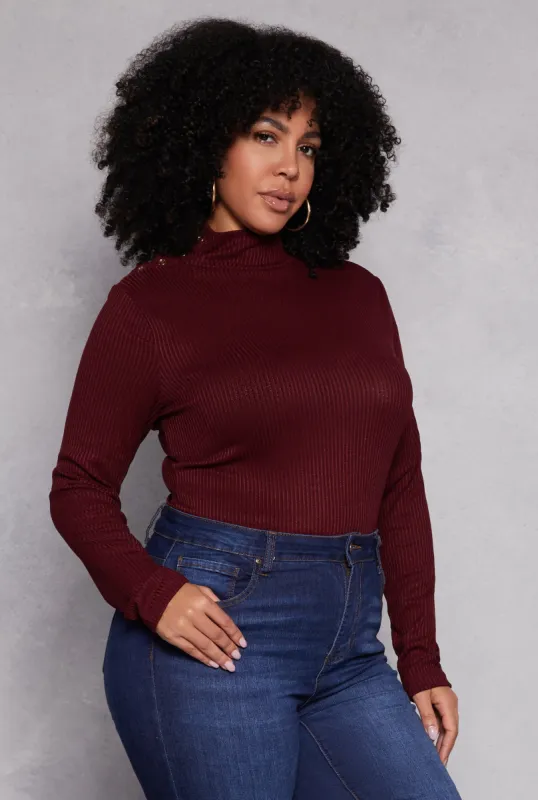 Plus Size Button Detail Mock Neck Top sold by Rainbow