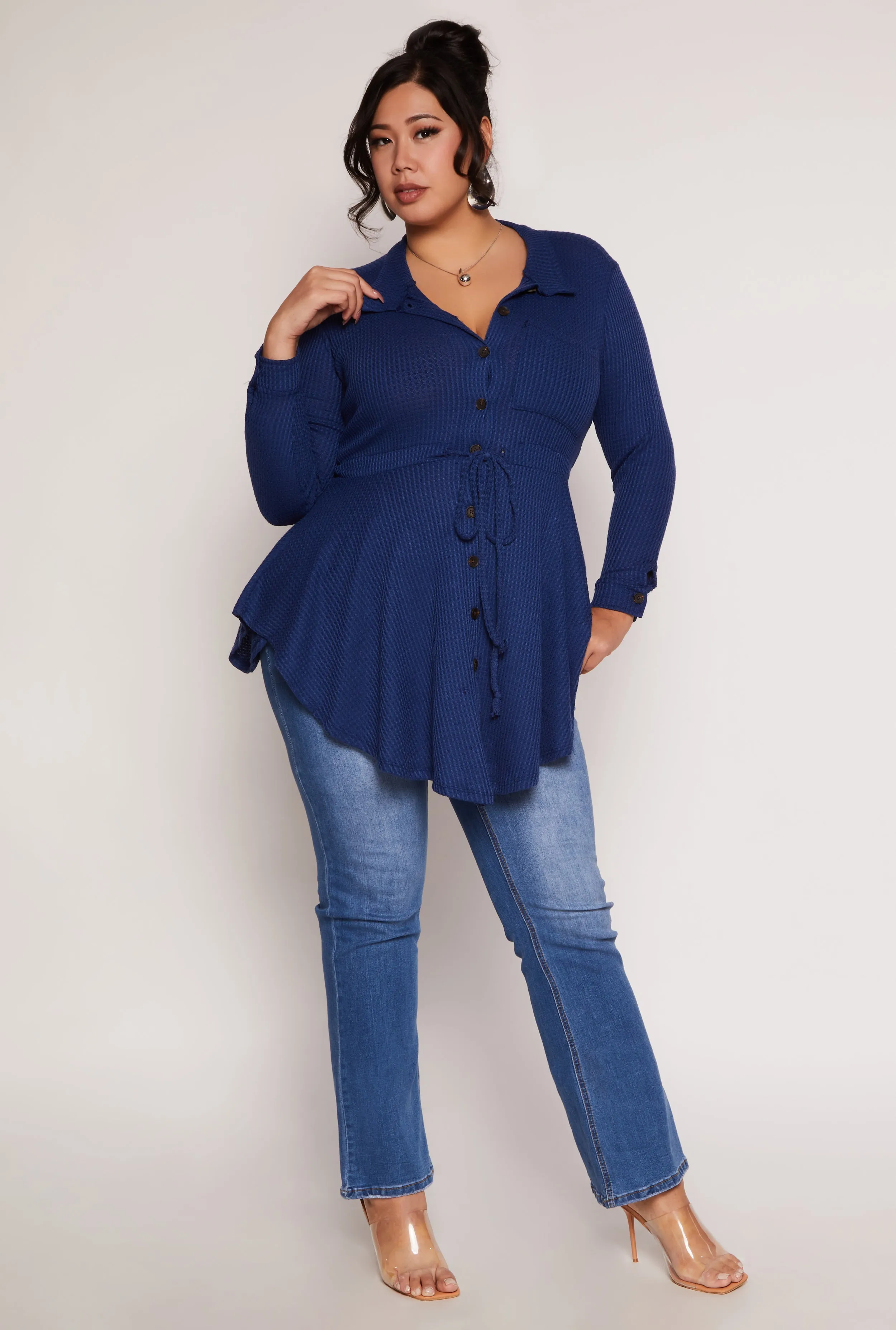 Plus Size Button Front Peplum Top sold by Rainbow product image thumbnail 2